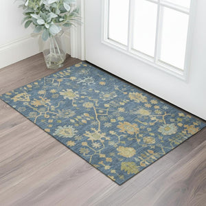 HomeRoots 5' X 8' Navy Blue and Gold Floral Washable Area Rug - Stain Resistant, UV Protection, Durable Design 708435