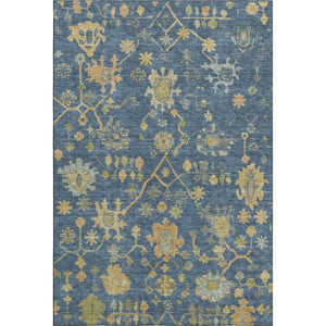 HomeRoots 5' X 8' Navy Blue and Gold Floral Washable Area Rug - Stain Resistant, UV Protection, Durable Design 708435