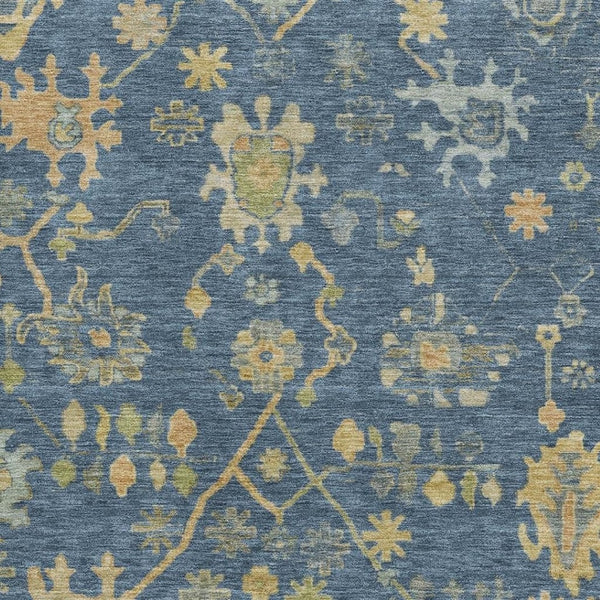 HomeRoots 5' X 8' Navy Blue and Gold Floral Washable Area Rug - Stain Resistant, UV Protection, Durable Design 708435