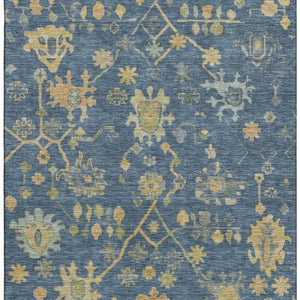 HomeRoots 5' X 8' Navy Blue and Gold Floral Washable Area Rug - Stain Resistant, UV Protection, Durable Design 708435