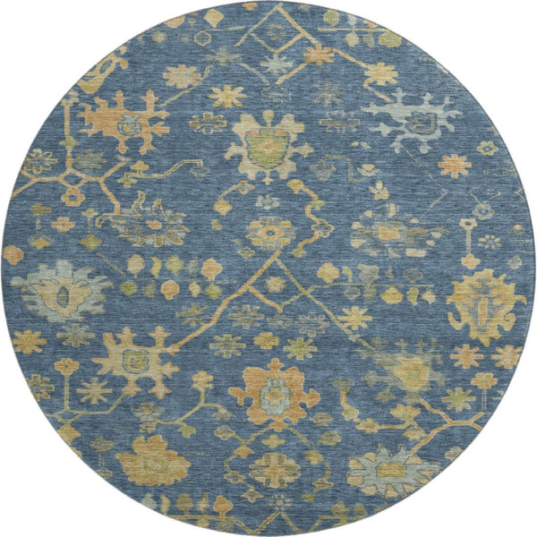 HomeRoots 8' X 10' Navy Blue And Gold Floral Area Rug - Washable, UV Protected, Non-Slip, Perfect for Living Spaces 708437