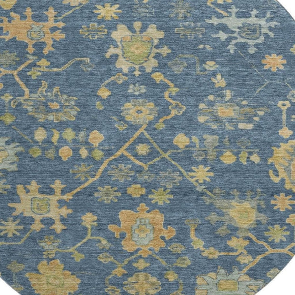 HomeRoots 8' X 10' Navy Blue And Gold Floral Area Rug - Washable, UV Protected, Non-Slip, Perfect for Living Spaces 708437