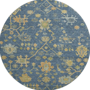 HomeRoots 8' X 10' Navy Blue And Gold Floral Area Rug - Washable, UV Protected, Non-Slip, Perfect for Living Spaces 708437