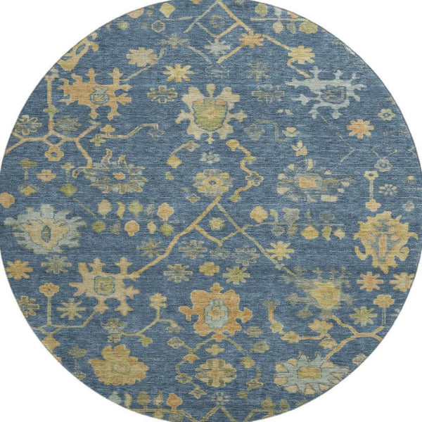 HomeRoots 8' X 10' Navy Blue And Gold Floral Area Rug - Washable, UV Protected, Non-Slip, Perfect for Living Spaces 708437