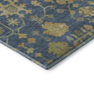 HomeRoots 9' X 12' Navy Blue and Gold Floral Area Rug - Washable, Stain-Resistant, Perfect for High-Traffic Homes! 708438