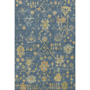 HomeRoots 9' X 12' Navy Blue and Gold Floral Area Rug - Washable, Stain-Resistant, Perfect for High-Traffic Homes! 708438