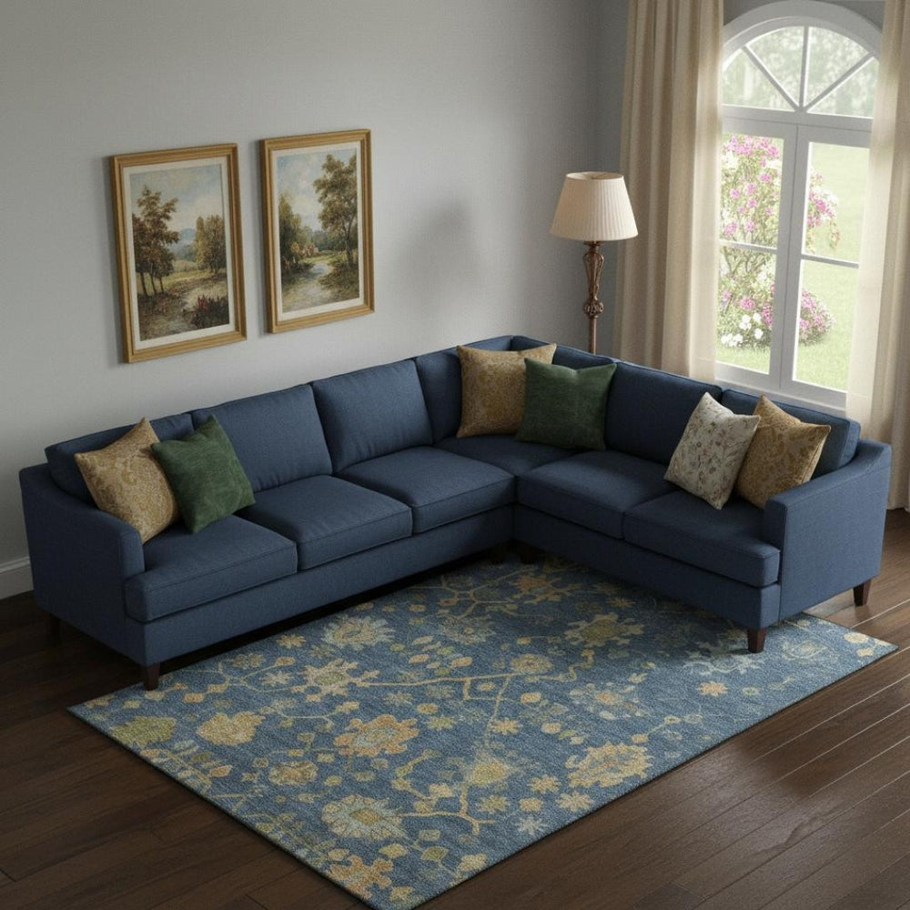 HomeRoots 10' Navy Blue and Gold Floral Area Rug - Stylish, Washable, UV-Protected, Perfect for Family Spaces 708439