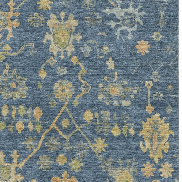 HomeRoots 10' Navy Blue and Gold Floral Area Rug - Stylish, Washable, UV-Protected, Perfect for Family Spaces 708439