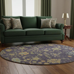 HomeRoots 8' X 10' Floral Area Rug in Purple, Gold & Blue - Washable, UV-Protected, Non-Slip for Family Homes 708443
