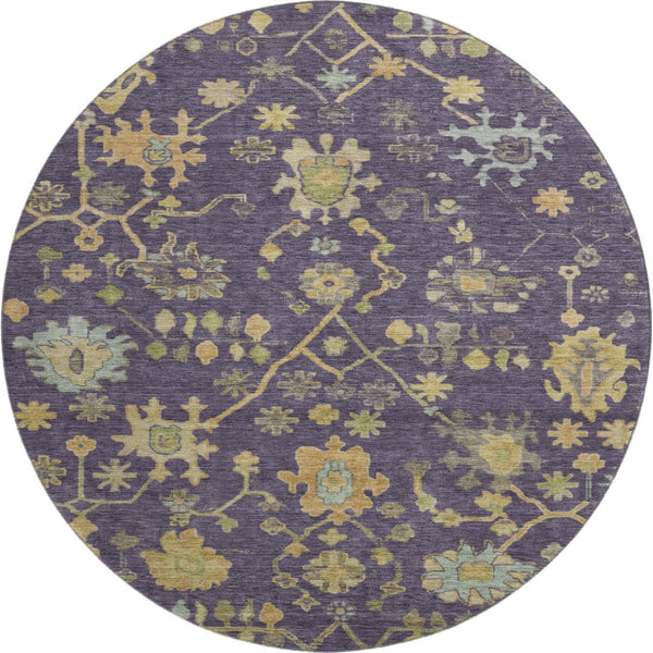 HomeRoots 8' X 10' Floral Area Rug in Purple, Gold & Blue - Washable, UV-Protected, Non-Slip for Family Homes 708443