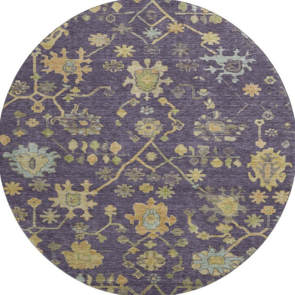 HomeRoots 8' X 10' Floral Area Rug in Purple, Gold & Blue - Washable, UV-Protected, Non-Slip for Family Homes 708443