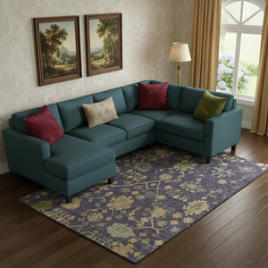 HomeRoots 10' X 14' Floral Area Rug in Purple, Gold & Blue - Washable, UV-Protected, Durable Design for Homes 708445
