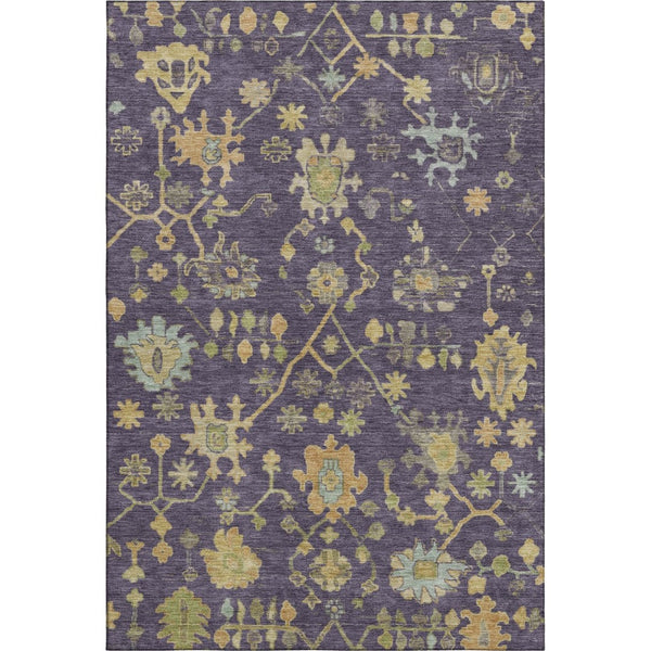 HomeRoots 10' X 14' Floral Area Rug in Purple, Gold & Blue - Washable, UV-Protected, Durable Design for Homes 708445