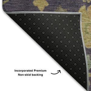 HomeRoots 10' X 14' Floral Area Rug in Purple, Gold & Blue - Washable, UV-Protected, Durable Design for Homes 708445