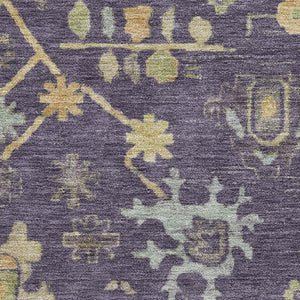 HomeRoots 10' X 14' Floral Area Rug in Purple, Gold & Blue - Washable, UV-Protected, Durable Design for Homes 708445