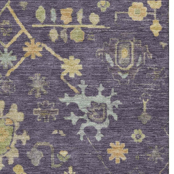 HomeRoots 10' X 14' Floral Area Rug in Purple, Gold & Blue - Washable, UV-Protected, Durable Design for Homes 708445
