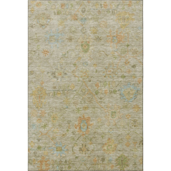 HomeRoots 5' X 8' Sage Gold And Blue Floral Area Rug – Washable, Stain Resistant, UV Protected for Busy Homes 708447
