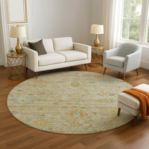 HomeRoots 8' X 10' Floral Area Rug in Sage, Gold & Blue - Washable, UV Protected, Non-Slip for Family Spaces 708449