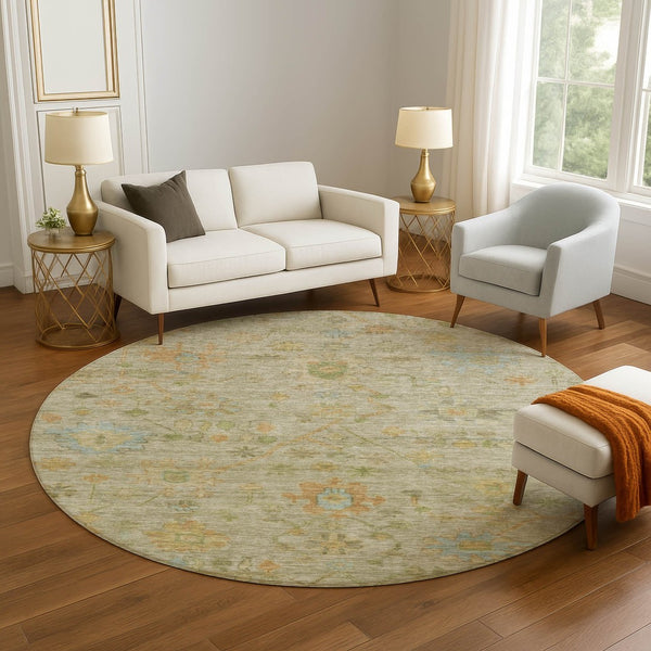 HomeRoots 8' X 10' Floral Area Rug in Sage, Gold & Blue - Washable, UV Protected, Non-Slip for Family Spaces 708449