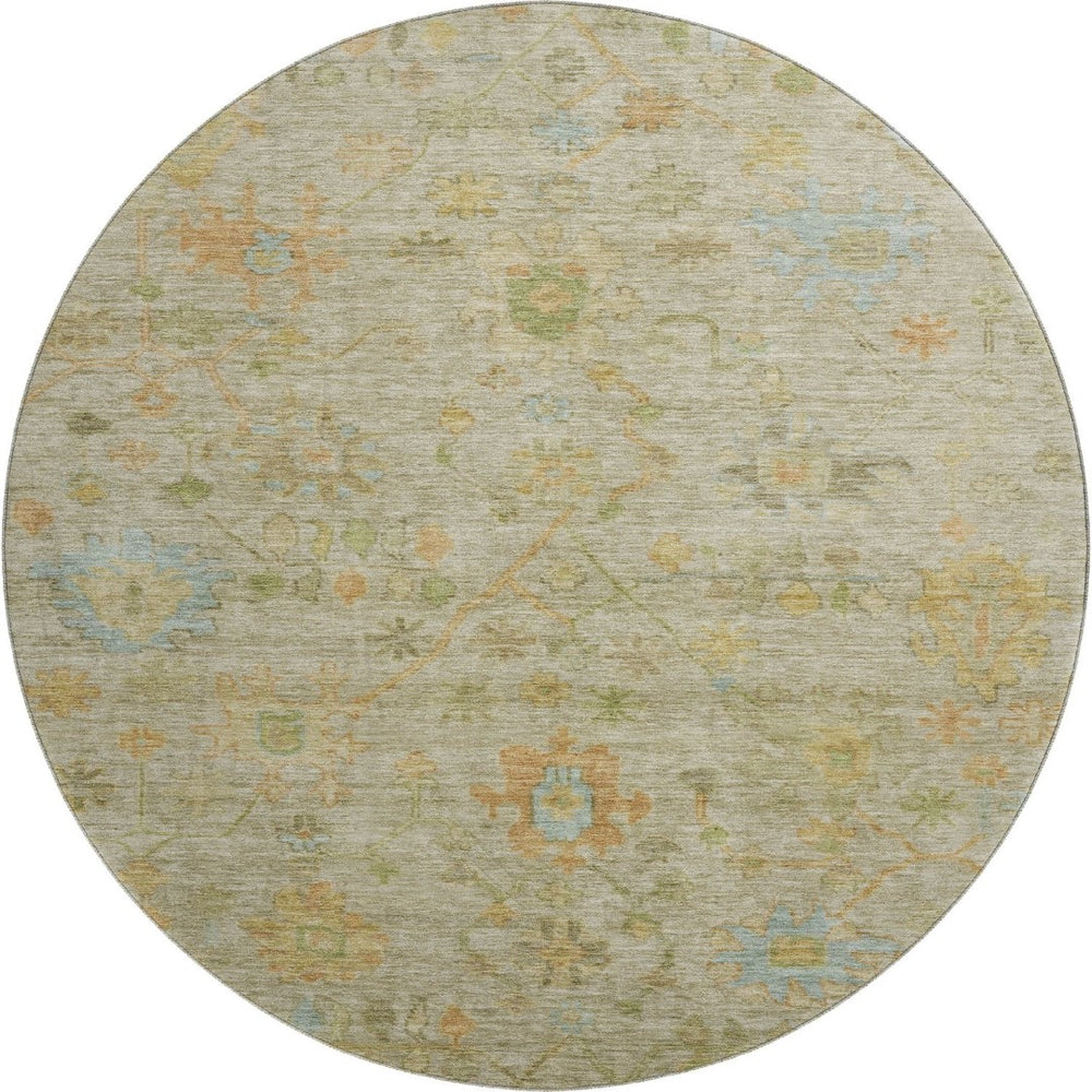 HomeRoots 8' X 10' Floral Area Rug in Sage, Gold & Blue - Washable, UV Protected, Non-Slip for Family Spaces 708449