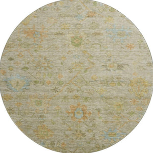 HomeRoots 8' X 10' Floral Area Rug in Sage, Gold & Blue - Washable, UV Protected, Non-Slip for Family Spaces 708449