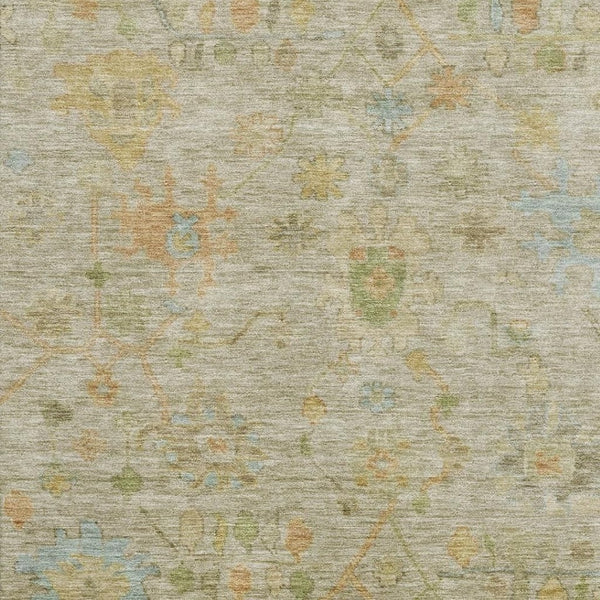 HomeRoots 9' X 12' Sage Gold and Blue Floral Washable Area Rug with Stain Resistance & UV Protection Features 708450