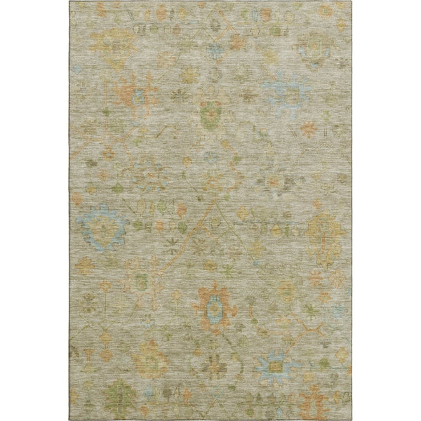 HomeRoots 10' X 14' Sage Gold and Blue Floral Area Rug - Washable, UV-Protected, Durable for Family Spaces 708451