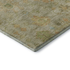 HomeRoots 10' X 14' Sage Gold and Blue Floral Area Rug - Washable, UV-Protected, Durable for Family Spaces 708451