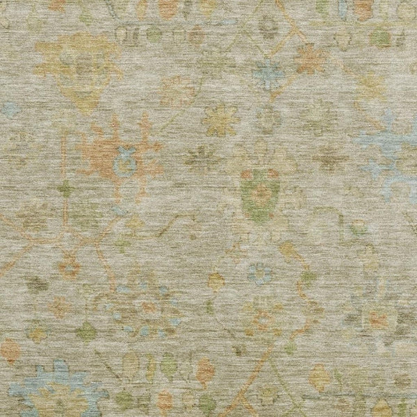 HomeRoots 10' X 14' Sage Gold and Blue Floral Area Rug - Washable, UV-Protected, Durable for Family Spaces 708451
