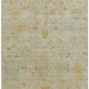 HomeRoots 10' X 14' Sage Gold and Blue Floral Area Rug - Washable, UV-Protected, Durable for Family Spaces 708451