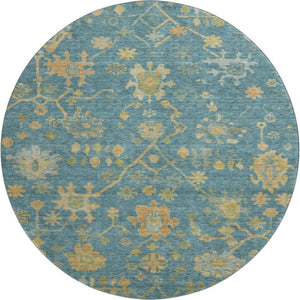 HomeRoots 8' X 10' Elegant Teal Gold & Blue Floral Washable Area Rug – UV Protected, Stain-Resistant Design! 708455