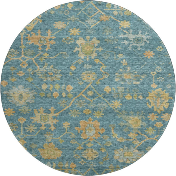 HomeRoots 8' X 10' Elegant Teal Gold & Blue Floral Washable Area Rug – UV Protected, Stain-Resistant Design! 708455