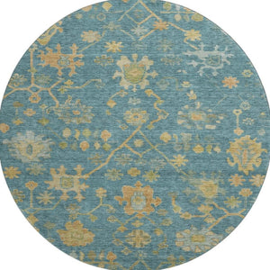 HomeRoots 8' X 10' Elegant Teal Gold & Blue Floral Washable Area Rug – UV Protected, Stain-Resistant Design! 708455