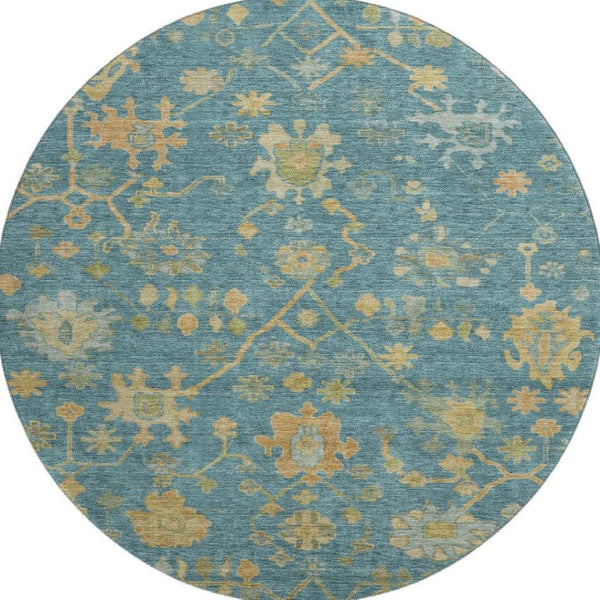 HomeRoots 8' X 10' Elegant Teal Gold & Blue Floral Washable Area Rug – UV Protected, Stain-Resistant Design! 708455