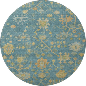 HomeRoots 8' X 10' Elegant Teal Gold & Blue Floral Washable Area Rug – UV Protected, Stain-Resistant Design! 708455