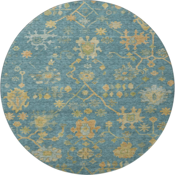 HomeRoots 8' X 10' Elegant Teal Gold & Blue Floral Washable Area Rug – UV Protected, Stain-Resistant Design! 708455