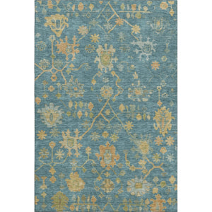 HomeRoots 9' X 12' Teal Gold Floral Area Rug - Washable, UV Protected, Perfect for Homes with Kids & Pets! 708456