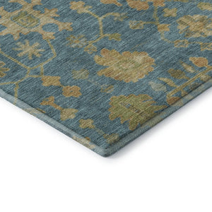 HomeRoots 9' X 12' Teal Gold Floral Area Rug - Washable, UV Protected, Perfect for Homes with Kids & Pets! 708456