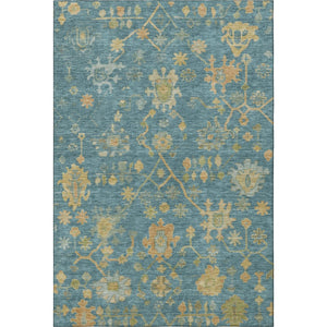 HomeRoots 9' X 12' Teal Gold Floral Area Rug - Washable, UV Protected, Perfect for Homes with Kids & Pets! 708456