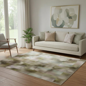 HomeRoots 8' Washable Round Rug in Bold Green, Purple, and Gold - UV Protected, Stain-Resistant, Durable Design 708460