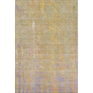 HomeRoots 8' Washable Round Rug in Bold Green, Purple, and Gold - UV Protected, Stain-Resistant, Durable Design 708460