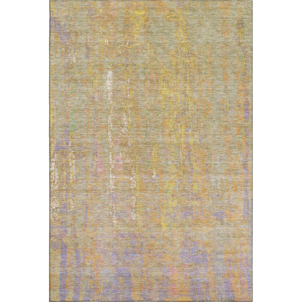 HomeRoots 8' Washable Round Rug in Bold Green, Purple, and Gold - UV Protected, Stain-Resistant, Durable Design 708460
