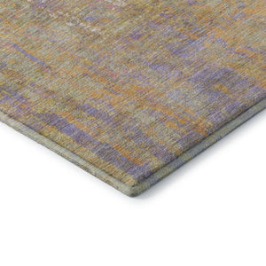 HomeRoots 8' Washable Round Rug in Bold Green, Purple, and Gold - UV Protected, Stain-Resistant, Durable Design 708460