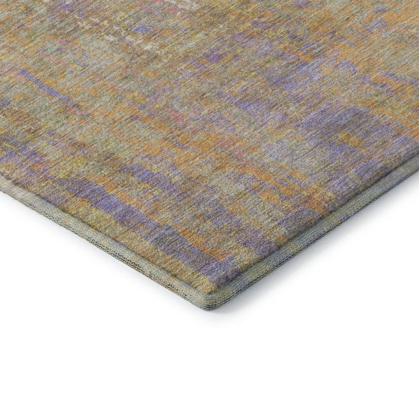 HomeRoots 8' Washable Round Rug in Bold Green, Purple, and Gold - UV Protected, Stain-Resistant, Durable Design 708460