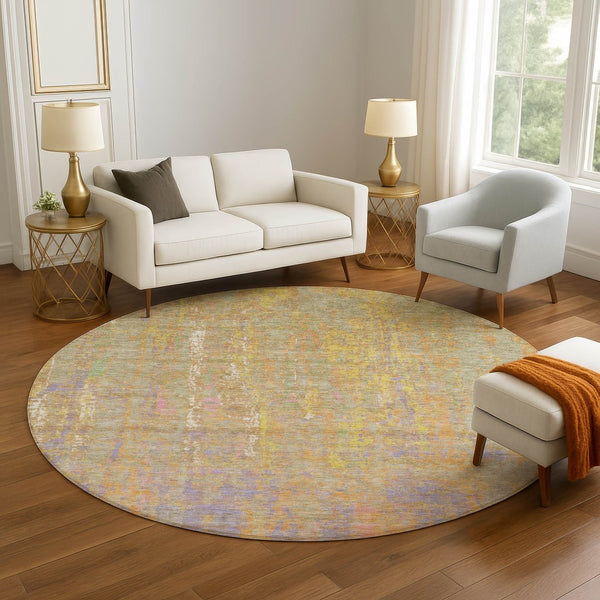HomeRoots 8' X 10' Vibrant Abstract Area Rug in Green, Purple & Gold - Washable, UV Protected & Stain Resistant 708461