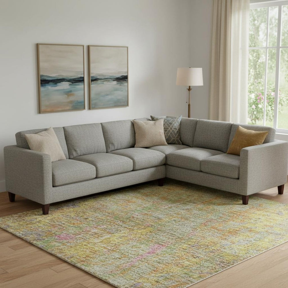 HomeRoots 10' X 14' Vibrant Green, Purple & Gold Abstract Washable Area Rug with UV Protection & Durability 708463