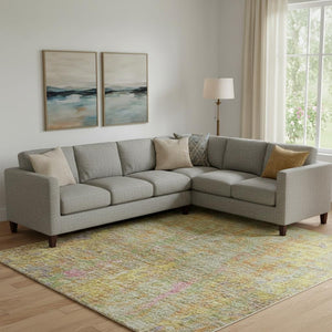 HomeRoots 10' X 14' Vibrant Green, Purple & Gold Abstract Washable Area Rug with UV Protection & Durability 708463