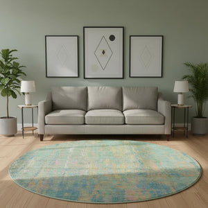 HomeRoots 8' X 10' Vibrant Teal, Purple & Gold Abstract Washable Area Rug with UV Protection & Stain Resistance 708467