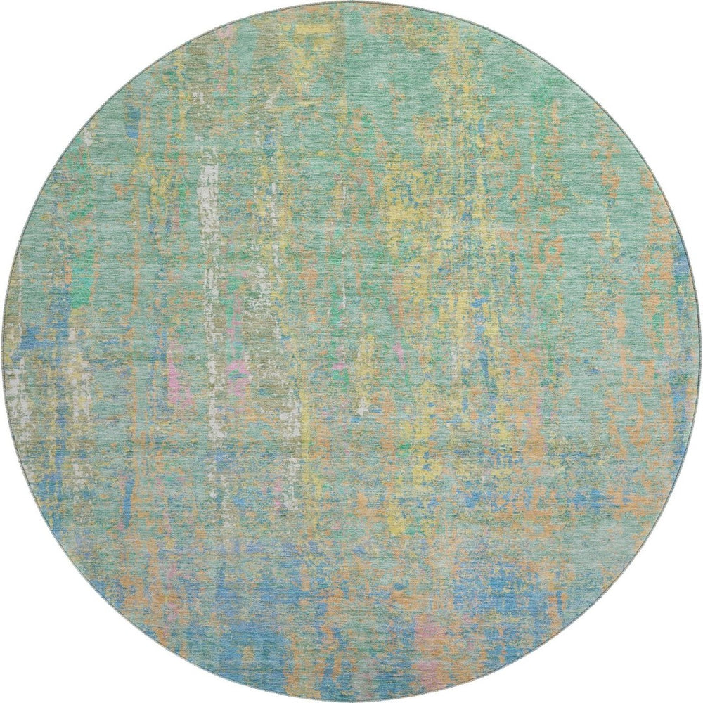 HomeRoots 8' X 10' Vibrant Teal, Purple & Gold Abstract Washable Area Rug with UV Protection & Stain Resistance 708467
