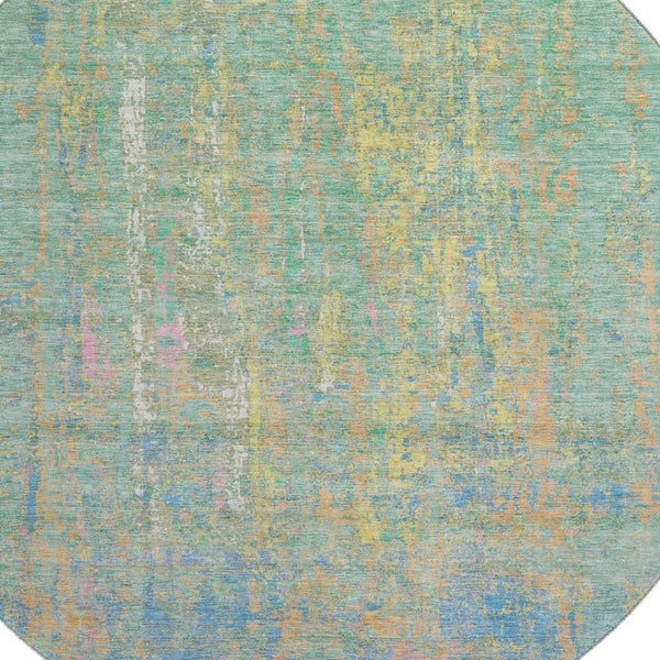 HomeRoots 8' X 10' Vibrant Teal, Purple & Gold Abstract Washable Area Rug with UV Protection & Stain Resistance 708467